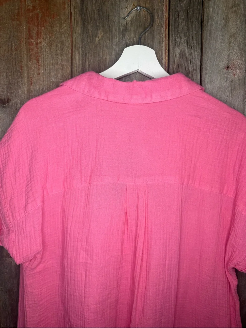 J. Crew V Neck Shirt Dress in Cotton Gauze Tea Rose Pink Large